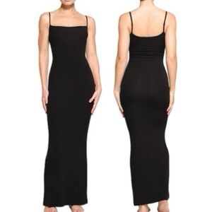 SKIMS Black Ribbed modal/spandex adjustable spaghetti strap Maxi Dress size S